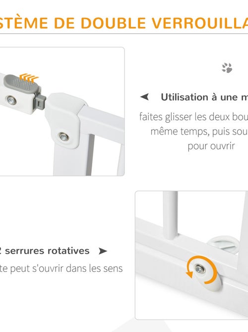 Barrière de sécurité animaux réglable avec porte acier blanc - Kiabi