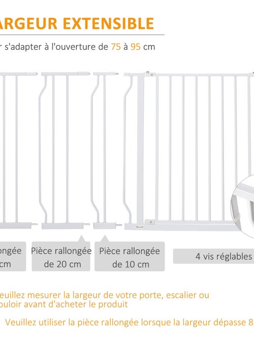 Barrière de sécurité animaux réglable avec porte acier blanc - Kiabi