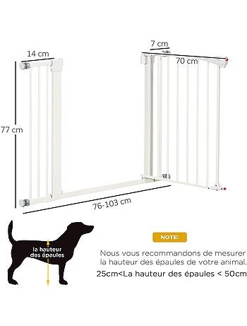Barrière de sécurité animaux réglable avec porte acier blanc