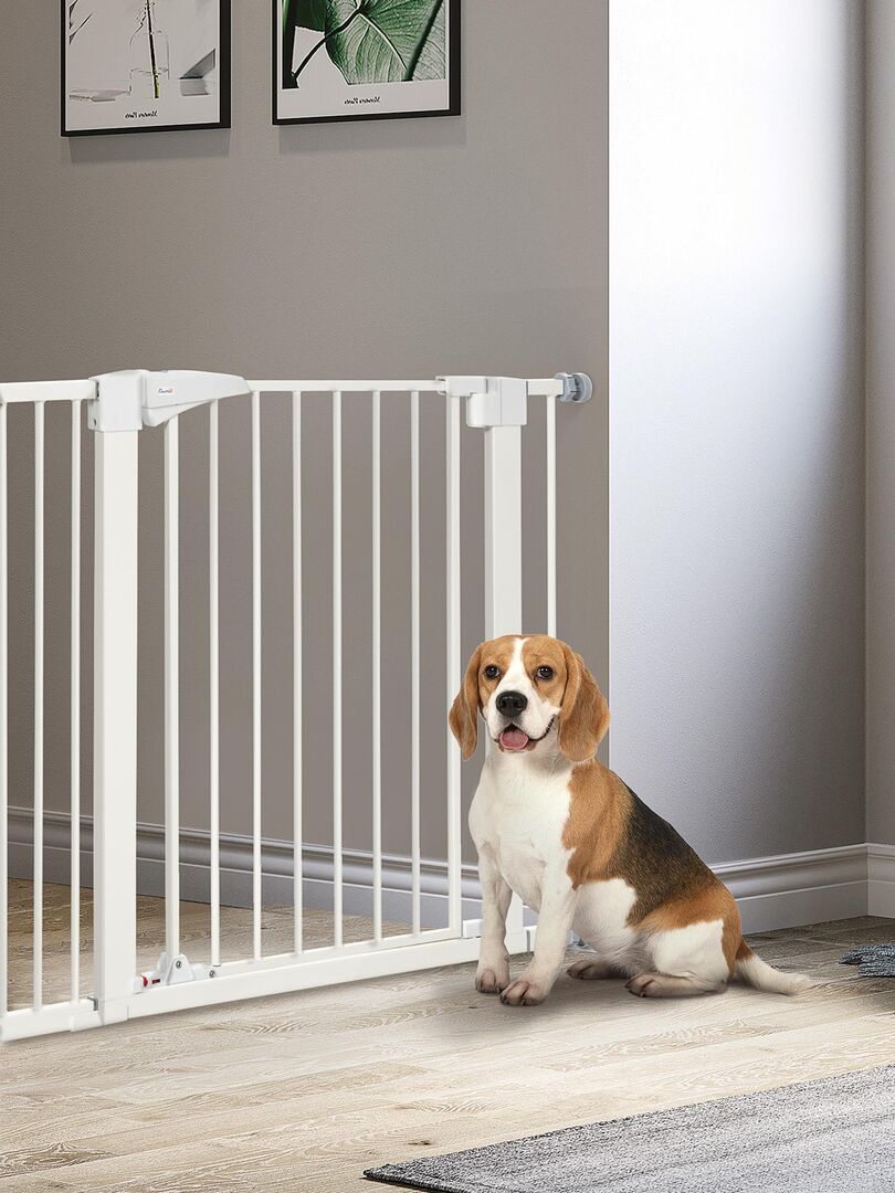 Barrière De Sécurité Animaux Réglable Avec Porte Acier Blanc - Blanc