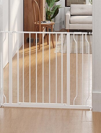 Barrière de sécurité animaux réglable avec porte acier blanc