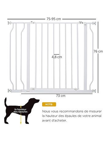 Barrière de sécurité animaux réglable avec porte acier blanc