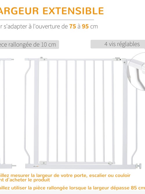 Barrière de sécurité animaux réglable avec porte acier blanc - Kiabi