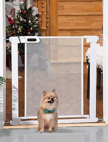 Barrière de sécurité animaux réglable porte intégrée acier blanc