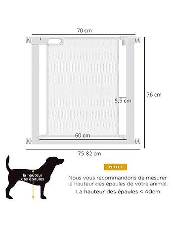 Barrière de sécurité animaux réglable porte intégrée acier blanc