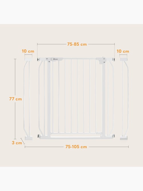 Barrière de sécurité bébé LIONELO Truus Slim - 75-105 cm - Fixation par pression - Sans perçage - Kiabi Barrière de sécurité bébé LIONELO Truus Slim - 75-105 cm - Fixation par pression - Sans perçage - Kiabi