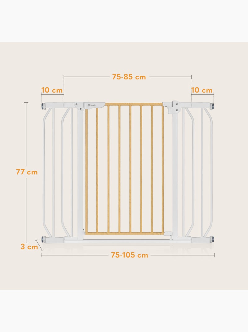 Barrière de sécurité bébé LIONELO Truus Slim - 75-105 cm - Fixation par pression - Sans perçage Blanc Marron - Kiabi
