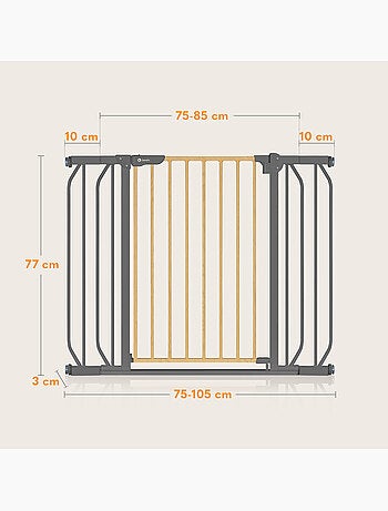 Barrière de sécurité bébé LIONELO Truus Slim - 75-105 cm - Fixation par pression - Sans perçage