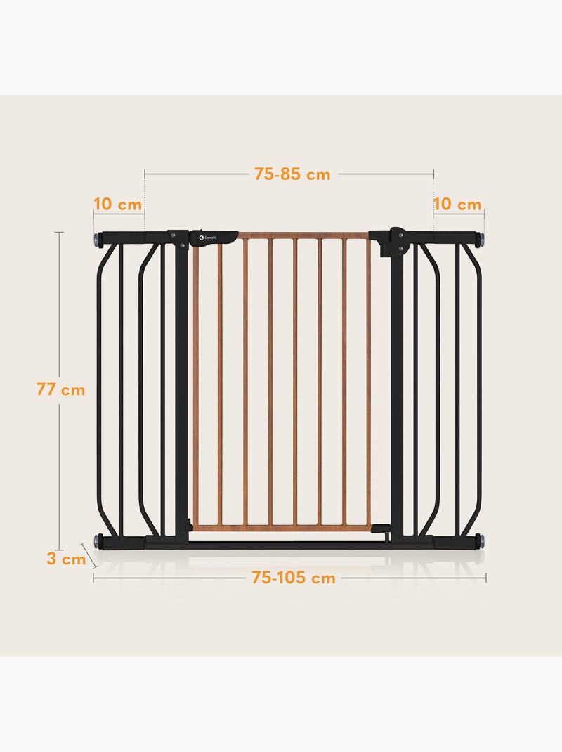 Barrière de sécurité bébé LIONELO Truus Slim - 75-105 cm - Fixation par pression - Sans perçage Noir Marron - Kiabi