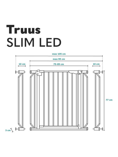 Barrière de sécurité bébé LIONELO Truus Slim LED - 75-105 cm - Fixation par pression - Kiabi