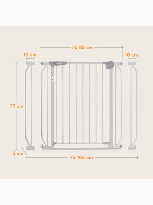 Barrière de sécurité bébé LIONELO Truus Slim LED - 75-105 cm - Fixation par pression - Kiabi Barrière de sécurité bébé LIONELO Truus Slim LED - 75-105 cm - Fixation par pression - Kiabi