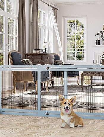 Barrière de sécurité chien autoportante longueur réglable gris