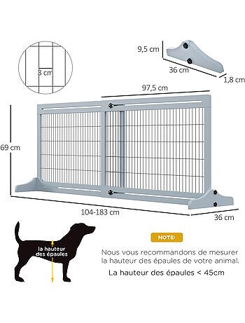 Barrière de sécurité chien autoportante longueur réglable gris