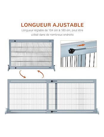 Barrière de sécurité chien autoportante longueur réglable gris