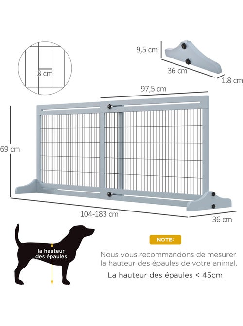 Barrière de sécurité chien autoportante longueur réglable gris - Kiabi