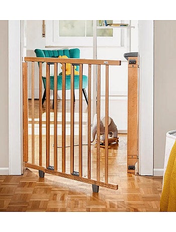 Barrière de sécurité escalier extensible bois vernis clair - 93 à 135 cm
