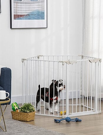 Barrière de sécurité parc enclos chien modulable pliable avec porte blanc