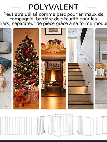 Barrière de sécurité parc enclos chien modulable pliable avec porte blanc