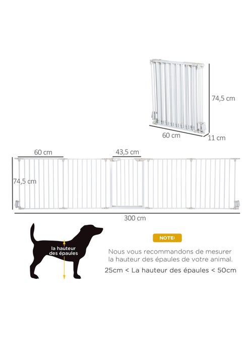 Barrière de sécurité parc enclos chien modulable pliable avec porte blanc - Kiabi