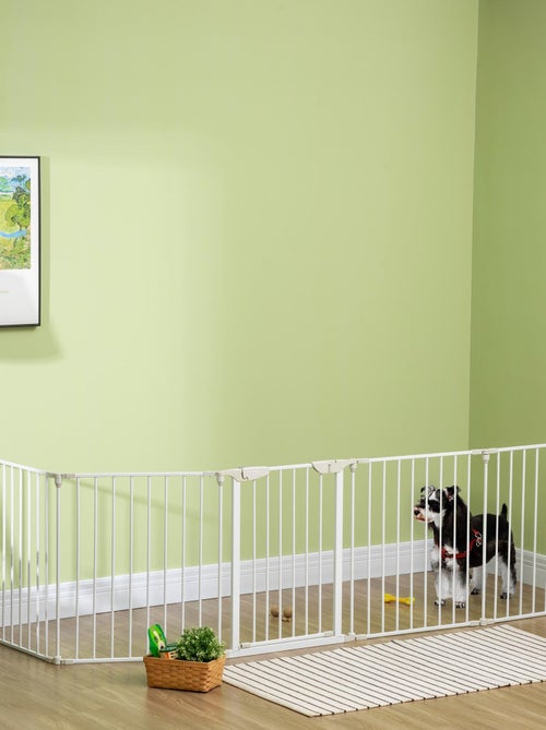 Barrière de sécurité parc enclos chien modulable pliable avec porte blanc - Kiabi