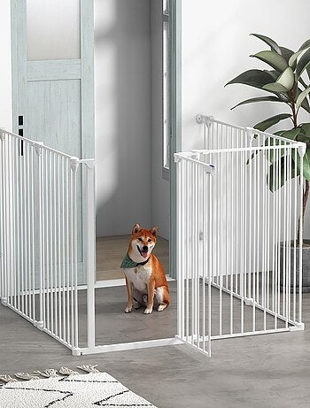 Barrière de sécurité parc enclos chien modulable pliable avec porte blanc