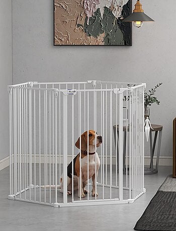 Barrière de sécurité parc enclos chien modulable pliable avec porte blanc