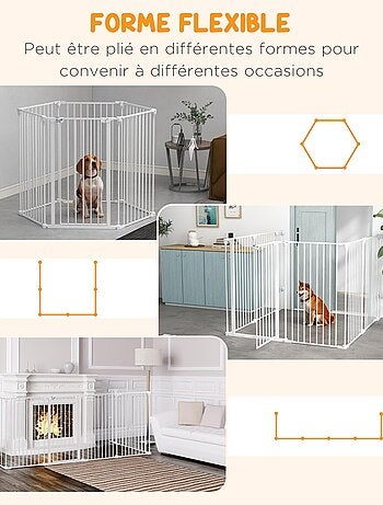 Barrière de sécurité parc enclos chien modulable pliable avec porte blanc