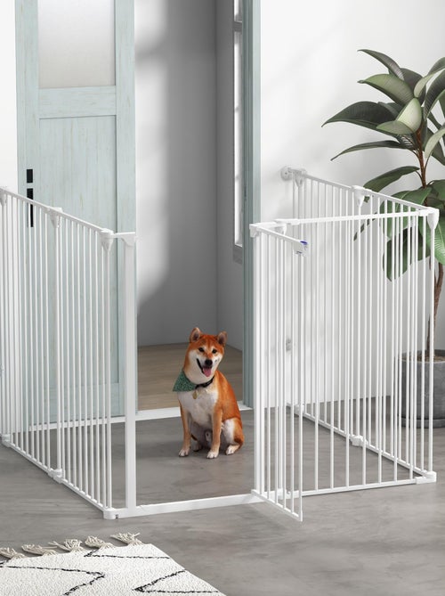 Barrière de sécurité parc enclos chien modulable pliable avec porte blanc - Kiabi