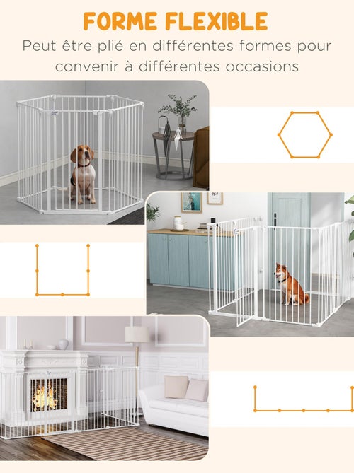 Barrière de sécurité parc enclos chien modulable pliable avec porte blanc - Kiabi