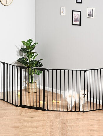 Barrière de sécurité parc enclos chien modulable pliable avec porte noir