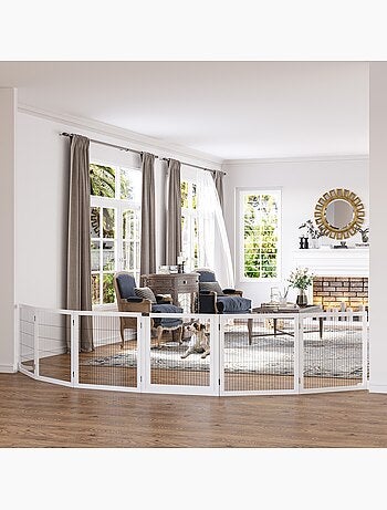 Barrière de sécurité parc enclos chien modulable pliable avec porte pin acier
