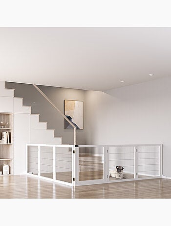 Barrière de sécurité parc enclos chien modulable pliable avec porte pin acier
