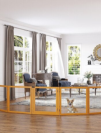 Barrière de sécurité parc enclos chien modulable pliable avec porte pin acier