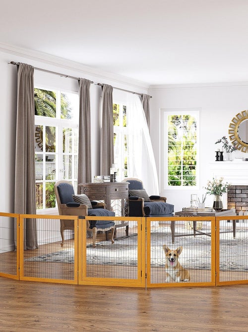 Barrière de sécurité parc enclos chien modulable pliable avec porte pin acier - Kiabi