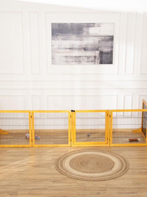 Barrière de sécurité parc enclos chien modulable pliable avec porte pin acier - Kiabi