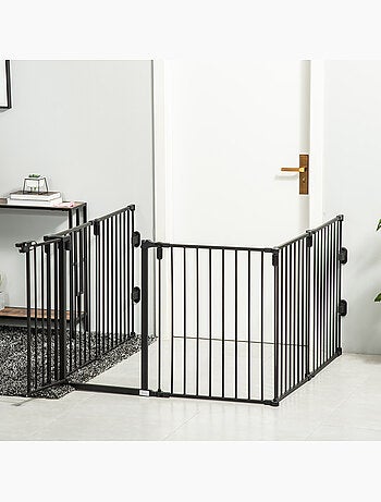 Barrière de sécurité parc enclos chien modulable pliable porte acier noir