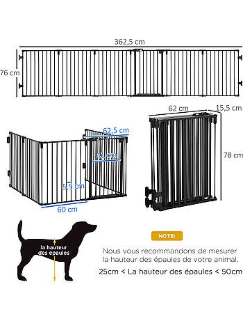 Barrière de sécurité parc enclos chien modulable pliable porte acier noir