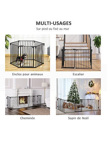 Barrière de sécurité parc enclos chien modulable pliable porte acier noir