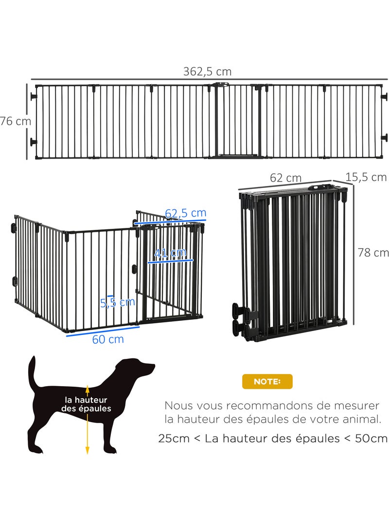 Barrière de sécurité parc enclos chien modulable pliable porte acier noir Noir - Kiabi
