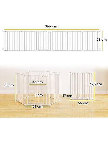 Barrière de sécurité pliable modulable max. L.366cm parc enclos 6 panneaux blanc