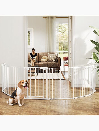 Barrière de sécurité pliable modulable max. L.488cm parc enclos 8 panneaux blanc