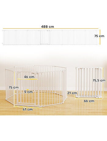 Barrière de sécurité pliable modulable max. L.488cm parc enclos 8 panneaux blanc