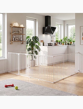Barrière de sécurité pliable modulable max. L.610cm parc enclos 10 panneaux blanc
