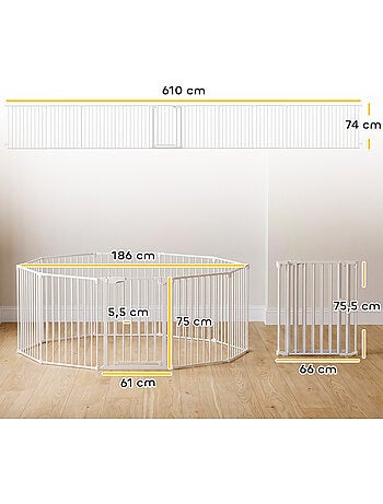 Barrière de sécurité pliable modulable max. L.610cm parc enclos 10 panneaux blanc