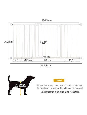 Barrière de sécurité pliable pour chien - 3 panneaux, porte - blanc