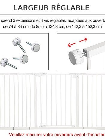 Barrière de sécurité pliable pour chien - 3 panneaux, porte - blanc