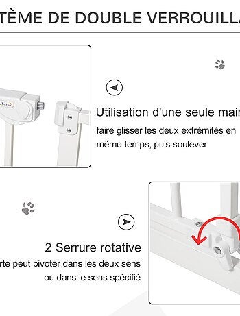 Barrière de sécurité pliable pour chien - 3 panneaux, porte - blanc