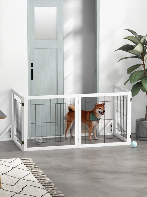 Barrière modulable pliable autoportante pour animaux acier noir bois blanc - Kiabi