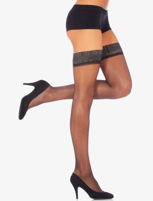 Bas Autofixants Femme Sexy - 2 Paires Dentelle, Avec Bande Silicone Antidérapante - Noir Et Rouge