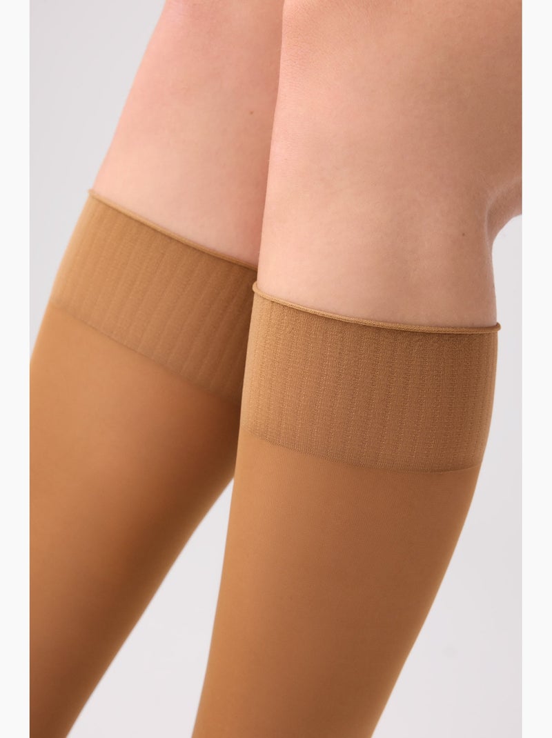 Bas cuissardes 40 deniers avec orteils invisibles Bronze - Kiabi
